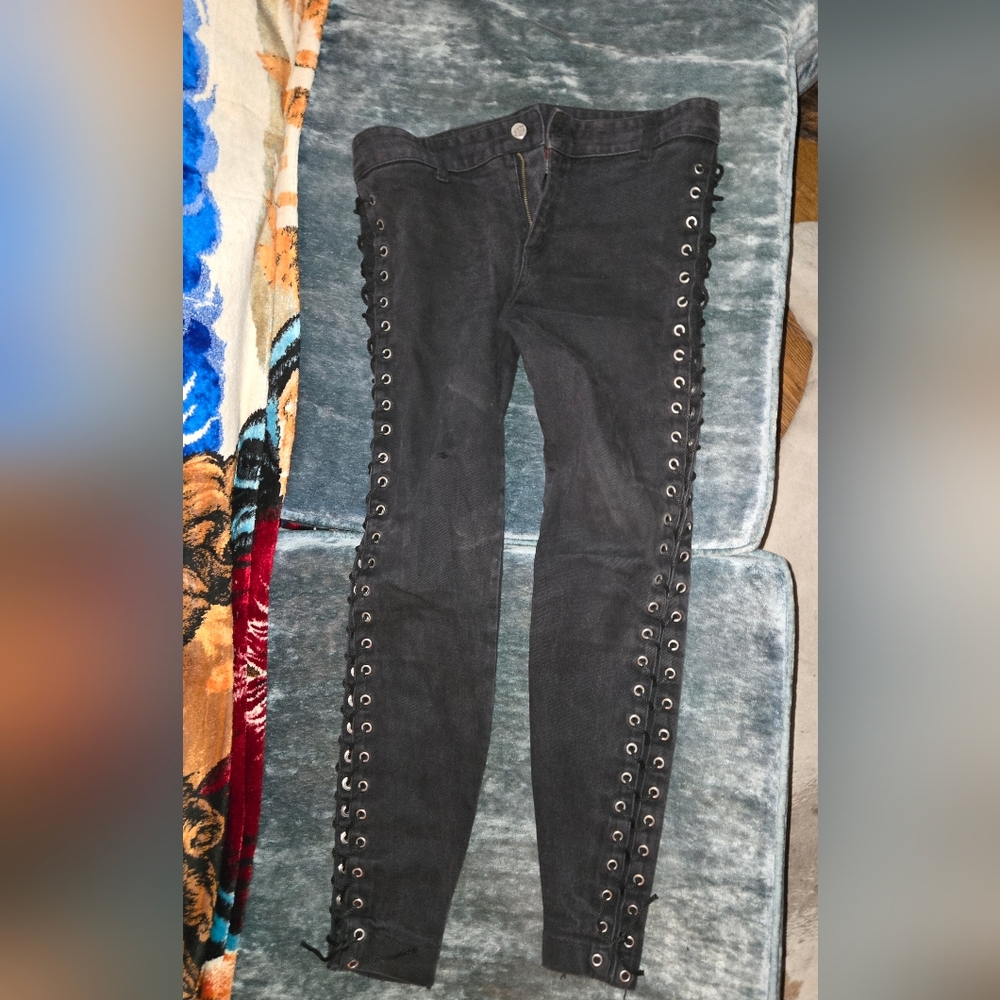 True VINTAGE Lip Service Black Side Tie Jeans